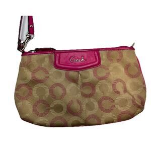 Coach Wristlet, Clutch, Coin Purse, Wallet Ashley Tan & Pink Dotted C Monogram